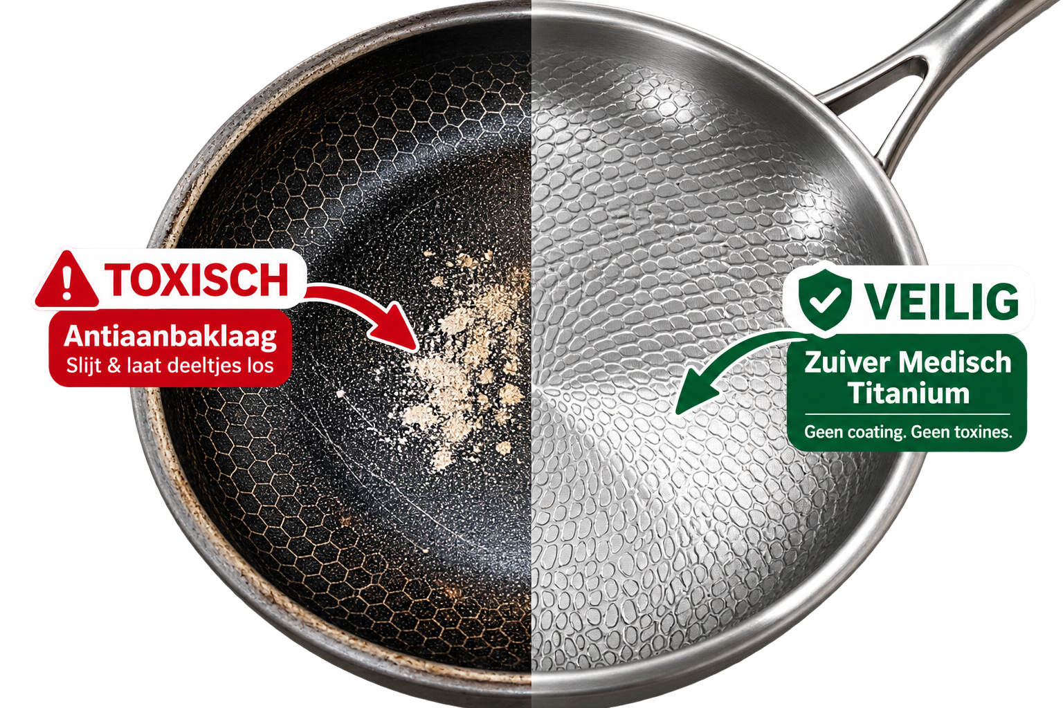 Nederlandse vergelijking tussen een versleten antiaanbaklaag en zuiver medisch titanium